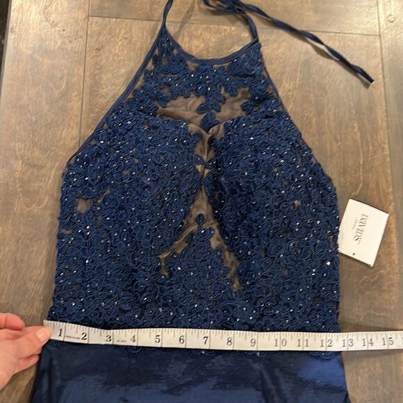 NWT Davids Bridal XSCAPE Bridesmaid Dress Navy Mermaid sheer Formal Dress Prom - Picture 10 of 14